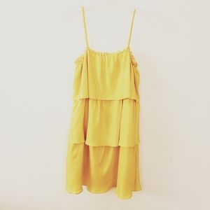 NWT ELLA MOSS YELLOW RUFFLED SILK DRESS, MEDIUM